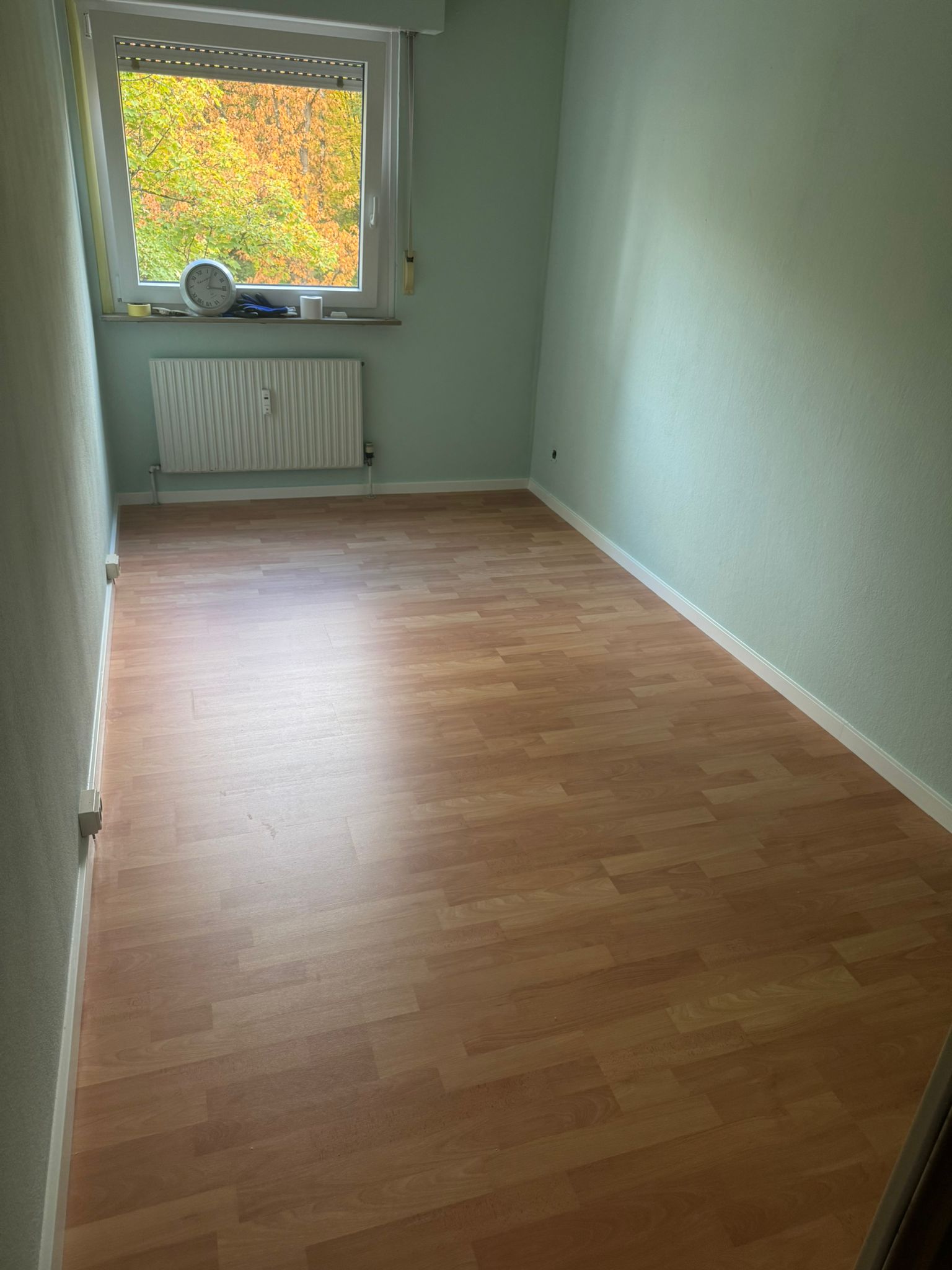 Zimmer mit neuem Boden und grünen Wänden
